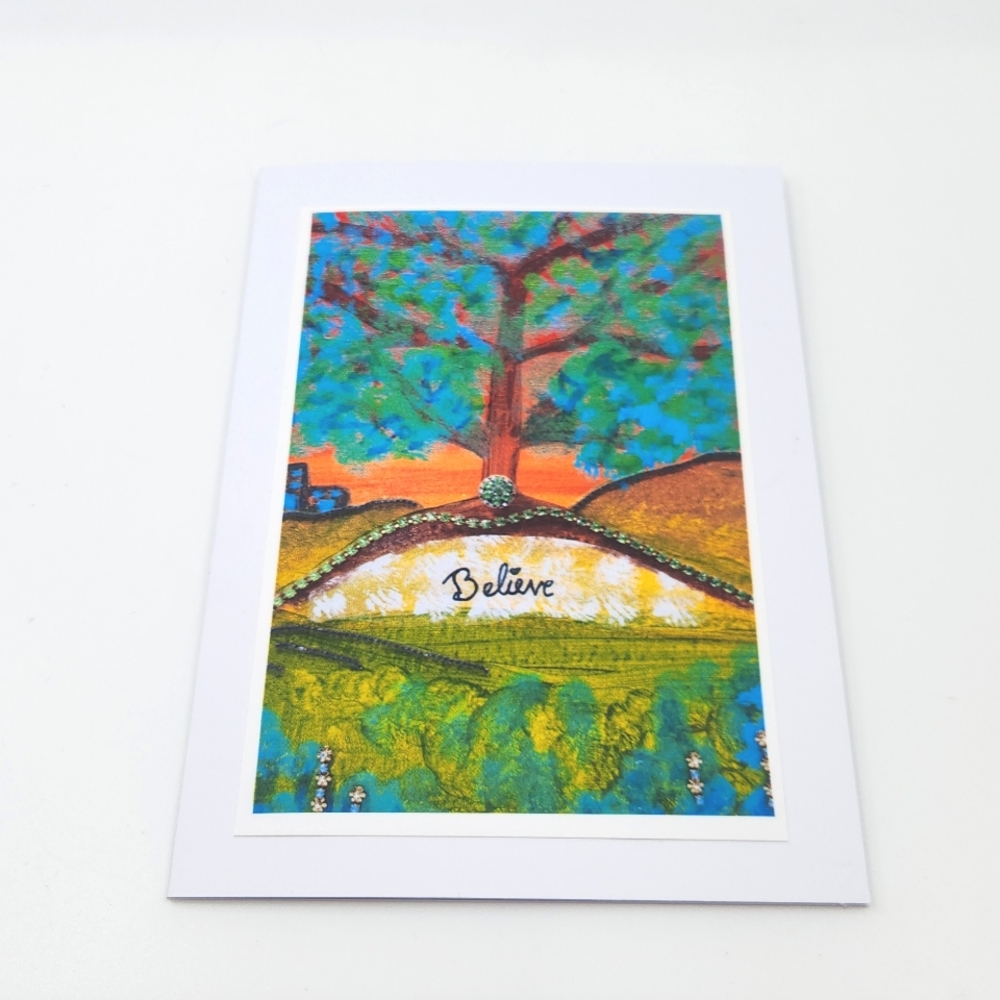 Card with Print of "Believe" With Envelope -by Butterfly Rising Designs